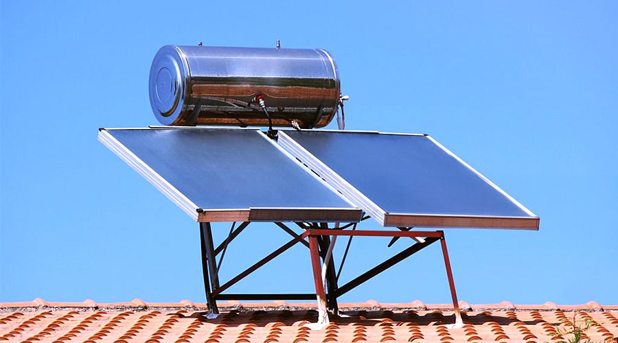 Solar water heater on a rooftop